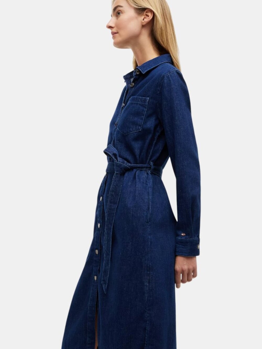 NWT TOMMY HILFIGER DENIM BELTED SHIRTDRESS BUTTON FRONT MIDI SIZE L - Picture 2 of 7